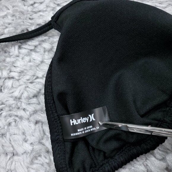 Hurley Ribbed Black 2 Piece Swimsuit Bikini Set Size XL Rib Triangle New - Picture 8 of 8